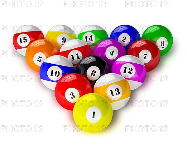 Set of billiard american pool balls isolated on white background