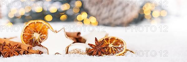 Christmas biscuits Christmas biscuits pastry cinnamon cinnamon star banner text free space copyspace decoration snow in Stuttgart