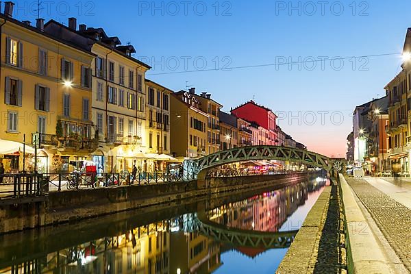 Navigli Milano restaurant and bar quarter holiday travel city blue hour in Milan