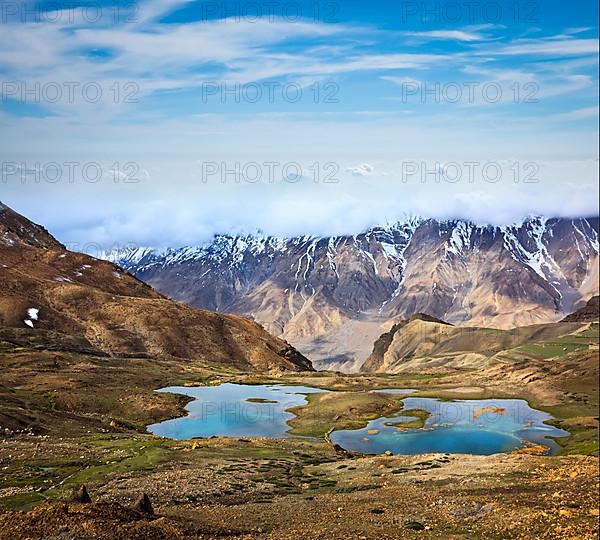 Mountain lakes in Spiti Valley in Himalayas. Himachal Pradesh