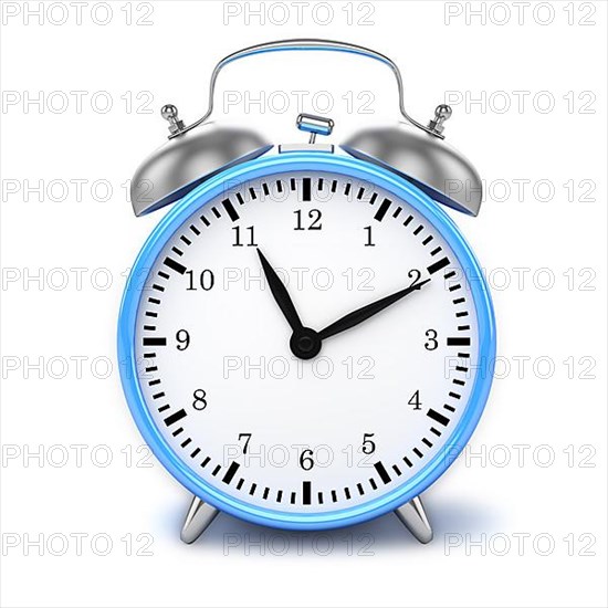 Blue retro styled classic alarm clock isolated on white