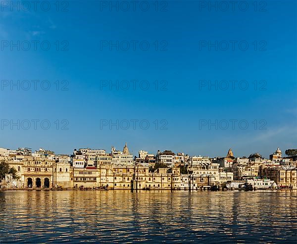 Udaipur houses and ghats on lake Pichola. Udaipur