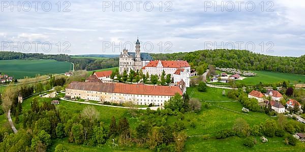 Abbey baroque church aerial panorama in Neresheim