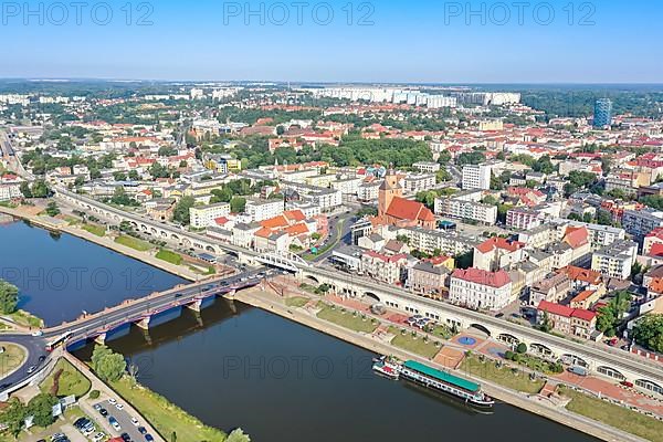 Aerial view of Landsberg an der Warthe town on the river in Gorzow Wielkopolski