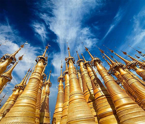 Golden stupas in Shwe Indein Pagoda