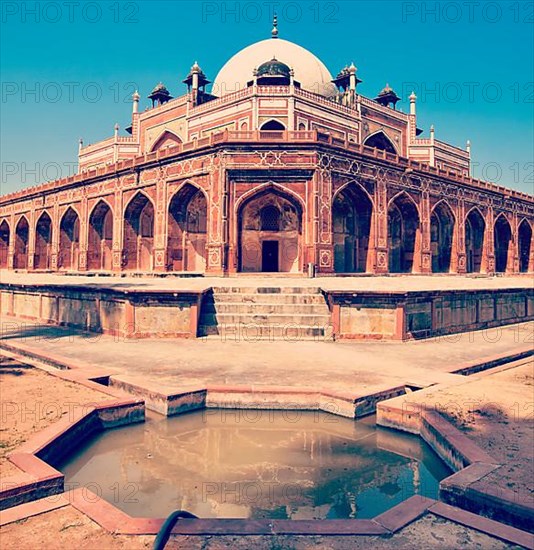 Vintage retro effect filtered hipster style travel image of Humayun's Tomb. Delhi