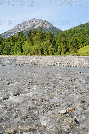 View of the Stillach river landscape and the mountains