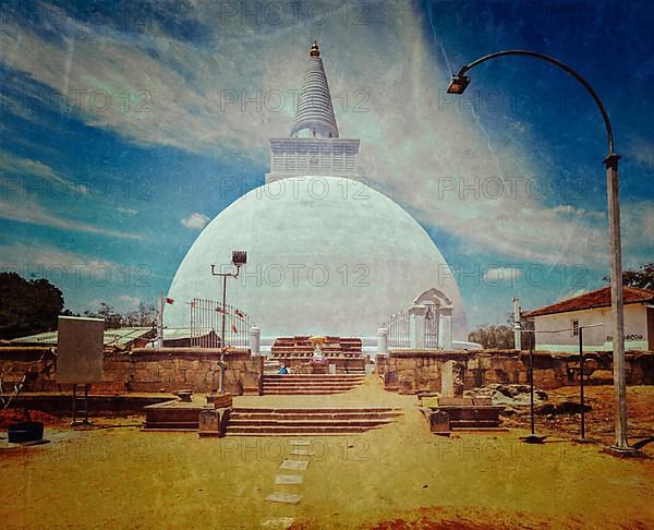 Vintage retro hipster style travel image of Mirisavatiya Dagoba