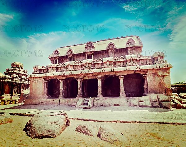 Vintage retro hipster style travel image of Five Rathas