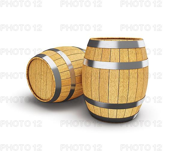 Wooden oak brandy wine beer barrels isolated on white background