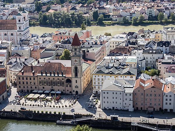 View from the Veste Oberhaus of the old town between the Inn and the Danube