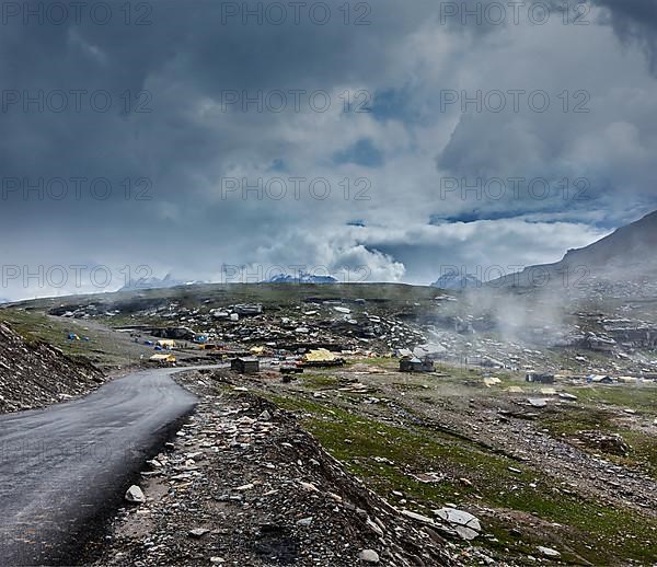 Road in Himalayas on top of Rohtang La pass