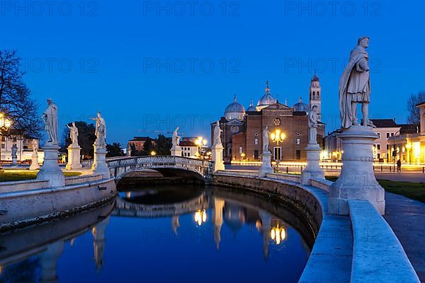 Prato Della Valle square with statues travel city by night in Padua