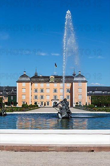 Schwetzingen Palace with Fountain in the Palace Garden Park Travel Architecture in Schwetzingen