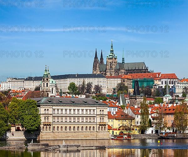 View of Charles bridge over Vltava river and Gradchany
