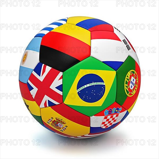 Soccer ball with world countries flags isolated on white background