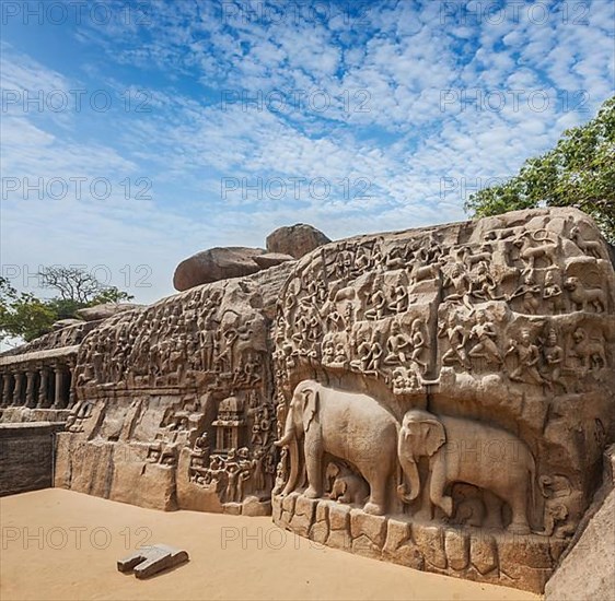 Descent of the Ganges and Arjuna's Penance ancient stone sculpture