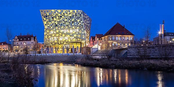 Forum and River Rems at Night Holiday Travel Panorama in Schwaebisch Gmuend