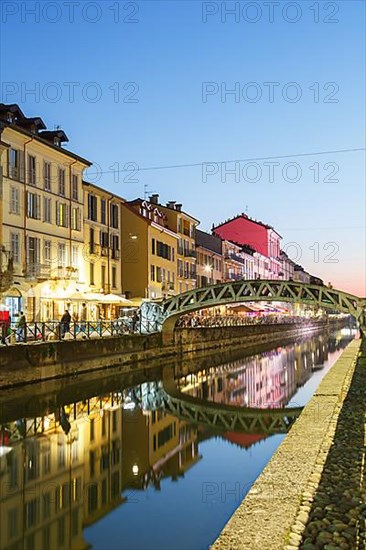 Navigli Milano restaurant and bar quarter holiday travel city blue hour in Milan