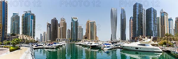 Dubai Marina Yacht Harbour Skyline Architecture Vacation Panorama in Dubai