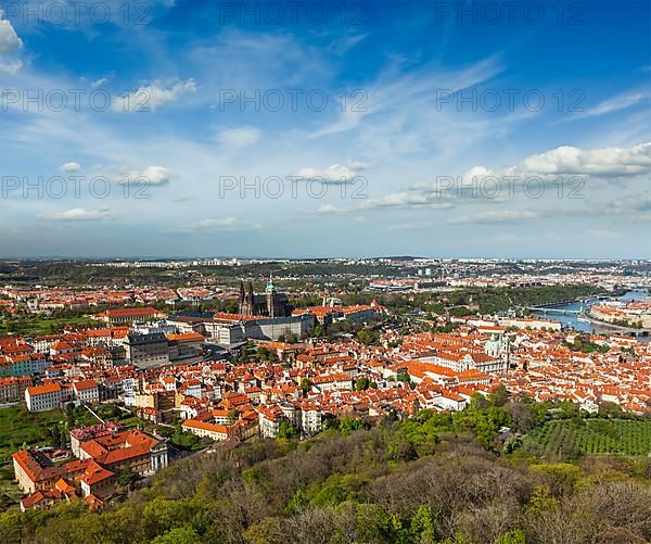 Aerial view of Hradchany part of Prague: the Saint Vitus