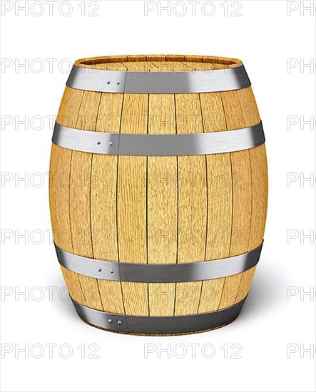 Wooden oak brandy wine beer barrel isolated on white background