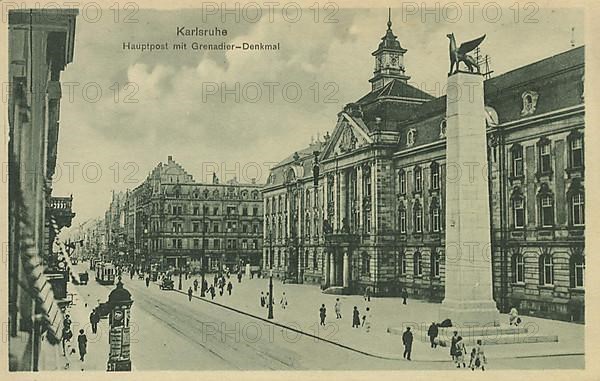 Main Post Office and Grenadier Monument in Karlsruhe