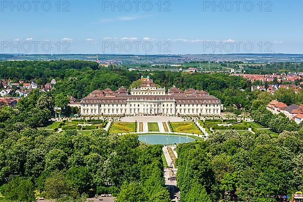 Palace Blooming Baroque Residence Palace Aerial Photo Travel Architecture in Ludwigsburg