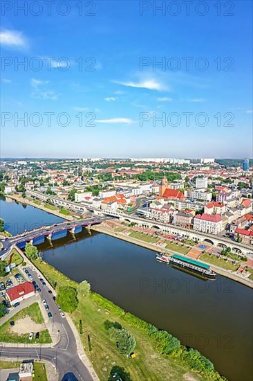 Aerial view of Landsberg an der Warthe town on the river in Gorzow Wielkopolski