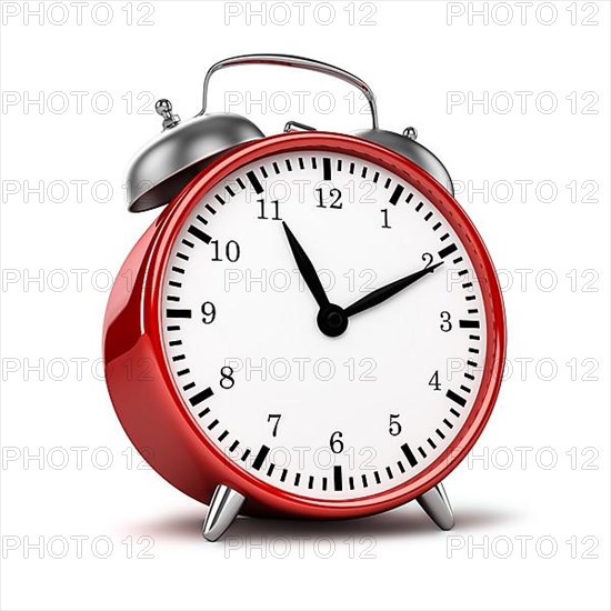 Red retro styled classic alarm clock isolated on white