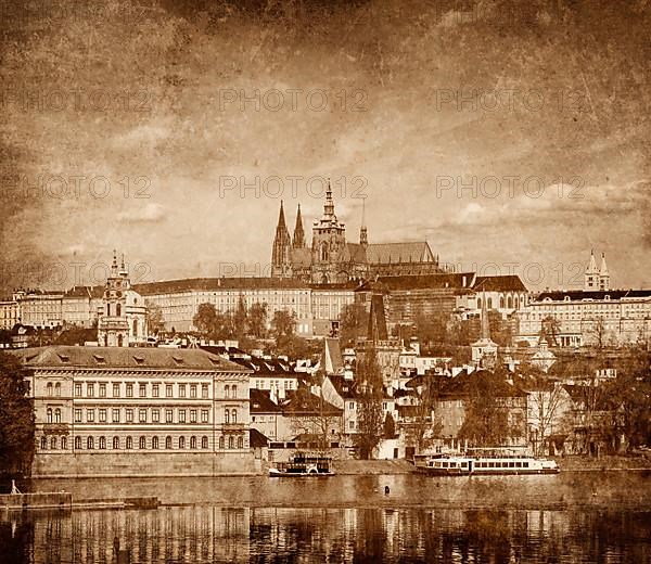View of Charles bridge over Vltava river and Gradchany
