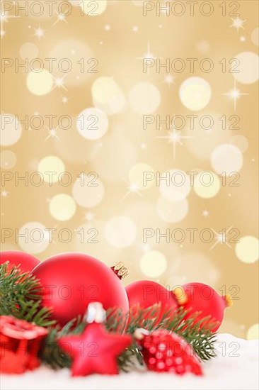 Christmas Red Christmas Balls Christmas Decoration Gold Decoration Snow copy space Copyspace Copy Space in Stuttgart