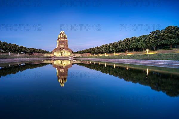 Illuminated Monument to the Battle of the Nations at dusk