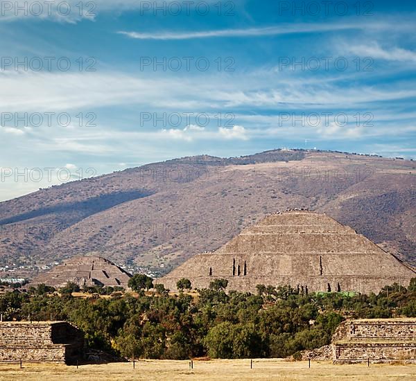 Pyramid of the Sun and Pyramid of the Moon. Teotihuacan. Mexico. View from the Pyramid of the Moon