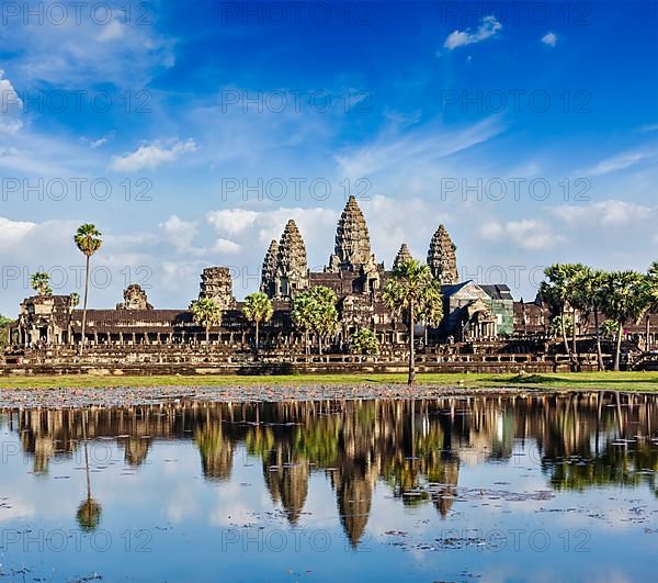 Cambodia landmark Angkor Wat with reflection in water