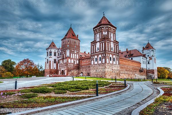 High dynamic range hdr image of medieval Mir castle famous landmark in town Mir