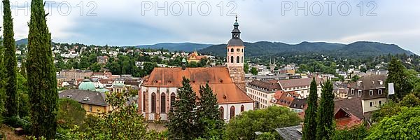 View of the city of Baden-Baden in the Black Forest with church Panorama in Baden-Baden
