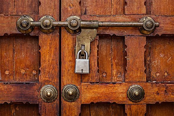 Latch with padlock on door in India