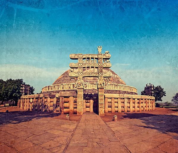 Vintage retro hipster style travel image of Great Stupa