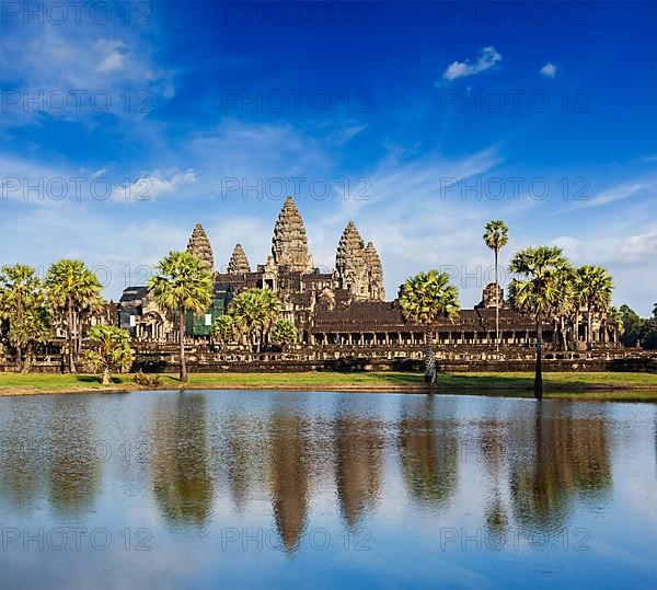 Cambodia landmark Angkor Wat with reflection in water