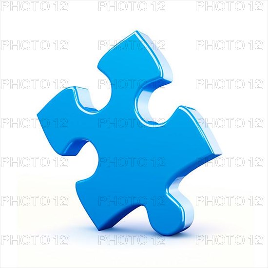 Single blue puzzle piece isolated on white background