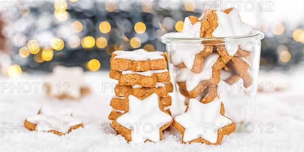 Biscuits Christmas Cookies Banner Pastry Stars Cinnamon Stars Winter Snow