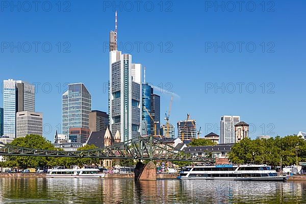 Skyline with River Main Eiserner Steg Bridge Travel in Frankfurt