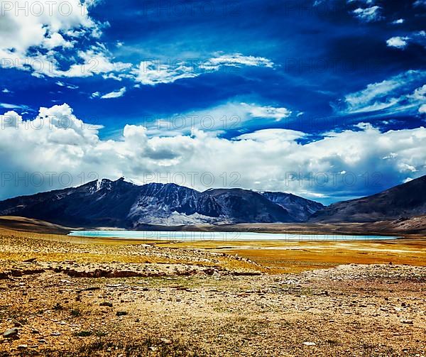 Vintage retro effect filtered hipster style travel image of Himalayan lake Kyagar Tso