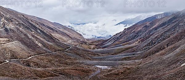 Himalayan valley landscape with road near Kunzum La pass