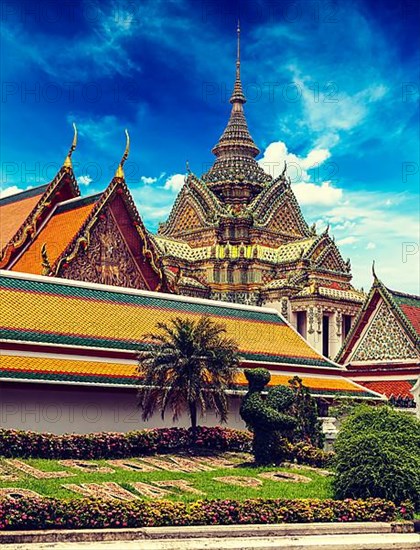 Vintage retro effect filtered hipster style travel image of Buddhist temple Wat Pho. Bangkok