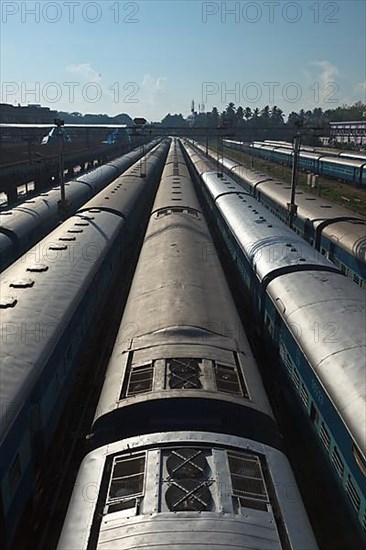 Trains at train station. Trivandrum