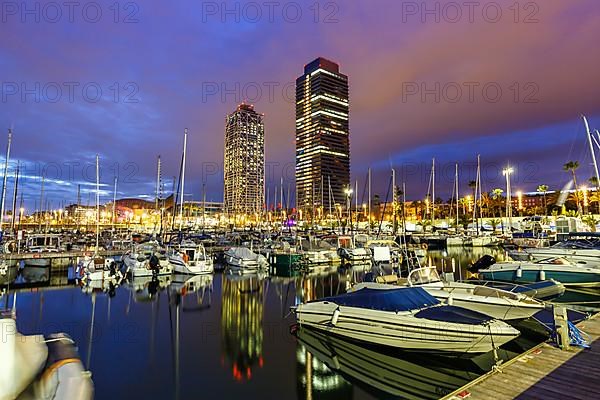 Marina Yacht Port Olimpic city in the evening in Barcelona