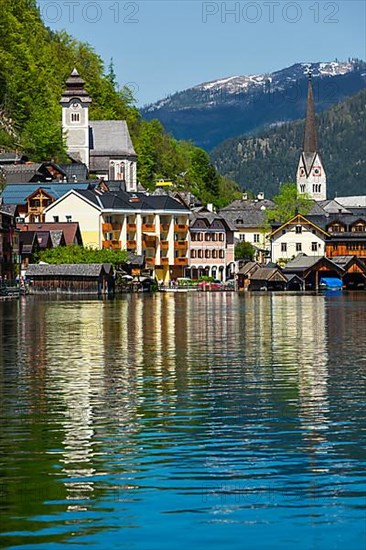 Austrian tourist destination Hallstatt village on Hallstatter See in Austrian alps. Salzkammergut region