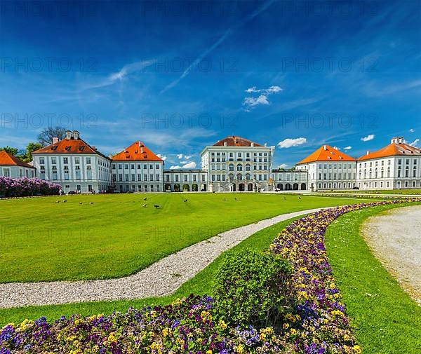 Goose in garden in front of the Nymphenburg Palace. Munich